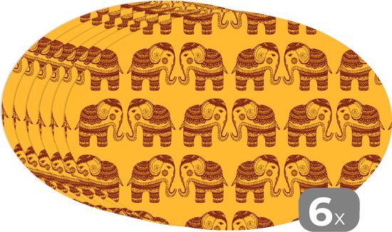 Napperons ovales - Sous-verres - Sets de table ovales - Motifs - Éléphant - Inde - 6 pièces