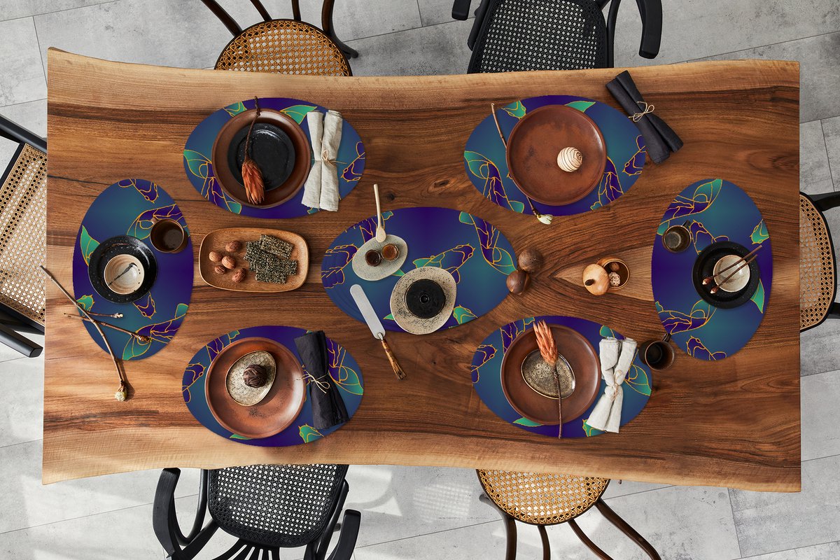 Placemats ovaal - Onderleggers - Ovale placemats - Patronen - Vis - Koi - 10 stuks