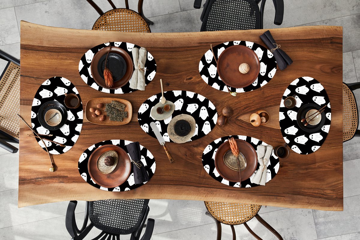 Placemats ovaal - Onderleggers - Ovale placemats - Patronen - Ghost - Halloween - 8 stuks
