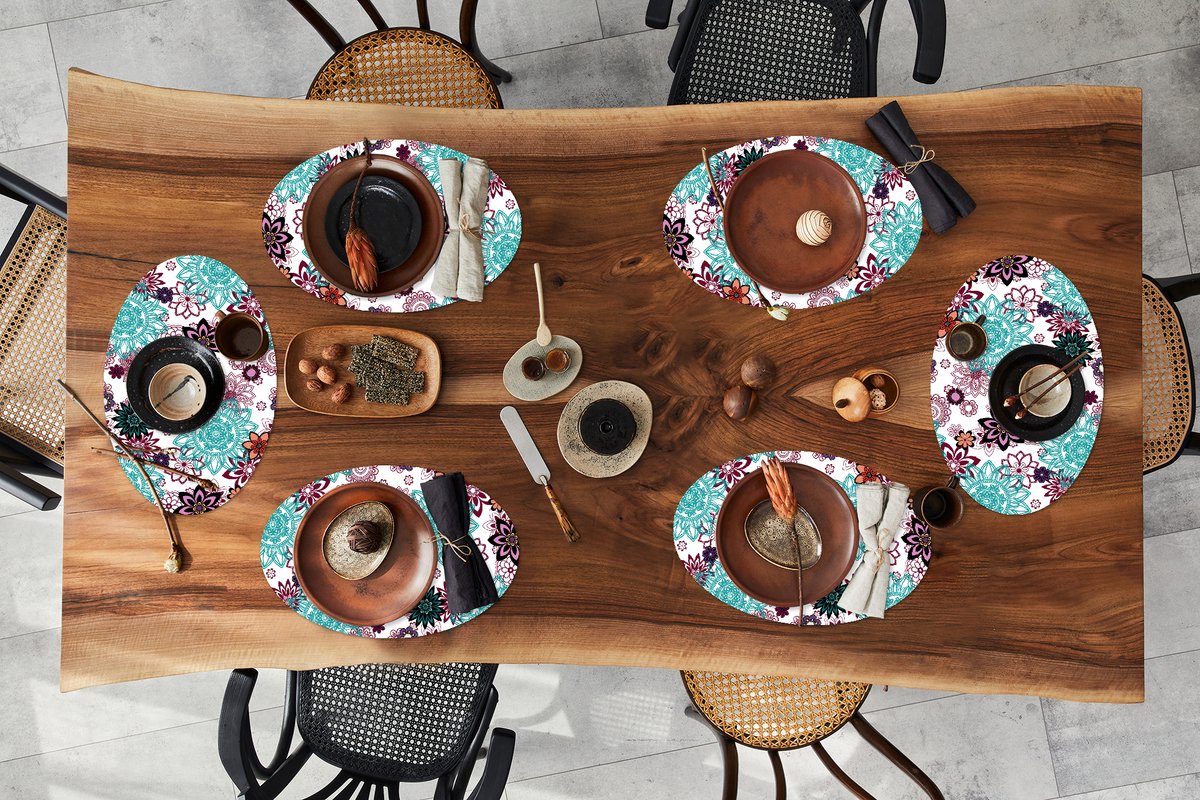 Placemats ovaal - Onderleggers - Ovale placemats - Mandala - Bloemen - Patroon - 6 stuks