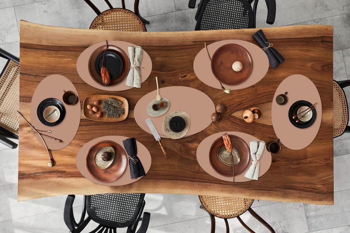 Placemats ovaal - Onderleggers - Ovale placemats - Beige - Kleur - Roze - 10 stuks