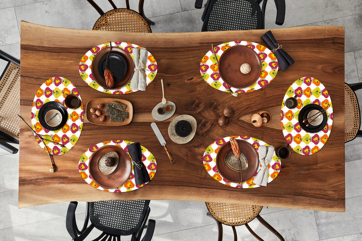 Placemats ovaal - Onderleggers - Ovale placemats - Retro - Design - Peer - Fruit - 6 stuks