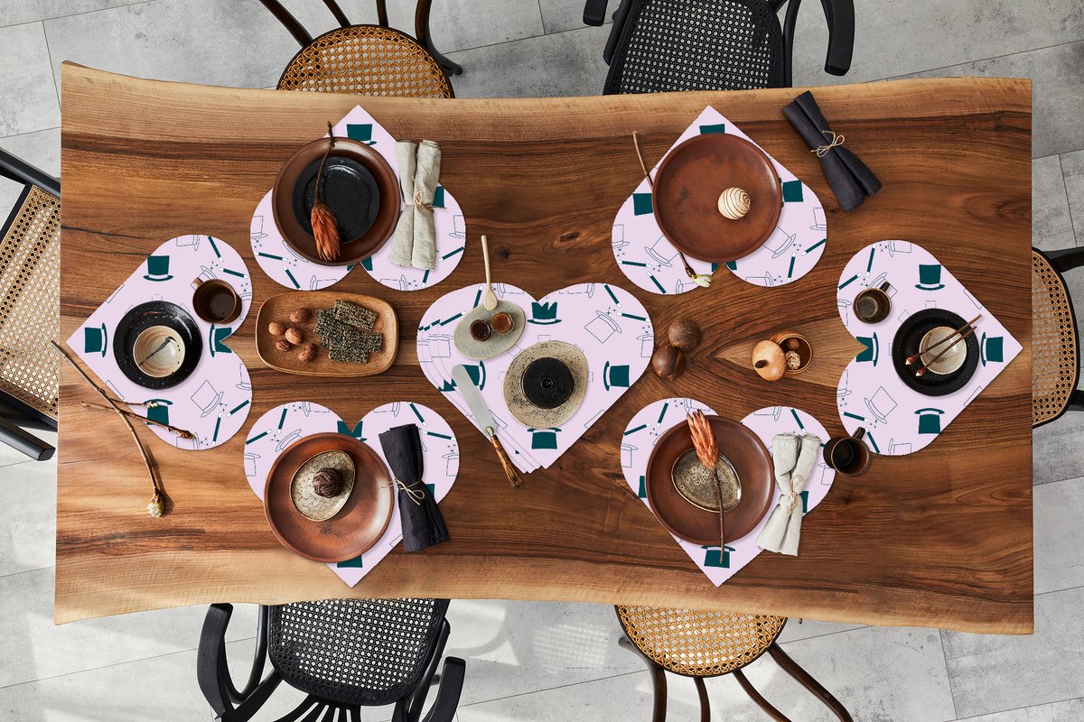 Onderleggers - Placemats - Placemats hartje - Goochelaar - Patronen - Konijnen - 10 stuks