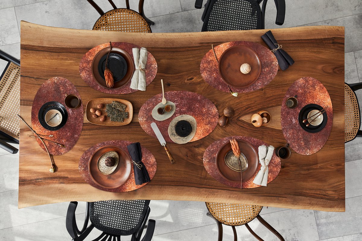 Placemats ovaal - Onderleggers - Ovale placemats - Brons - Roest print - Structuur - 8 stuks