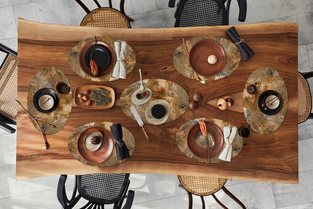 Placemats ovaal - Onderleggers - Ovale placemats - Goud - Roest print - Abstract - 8 stuks