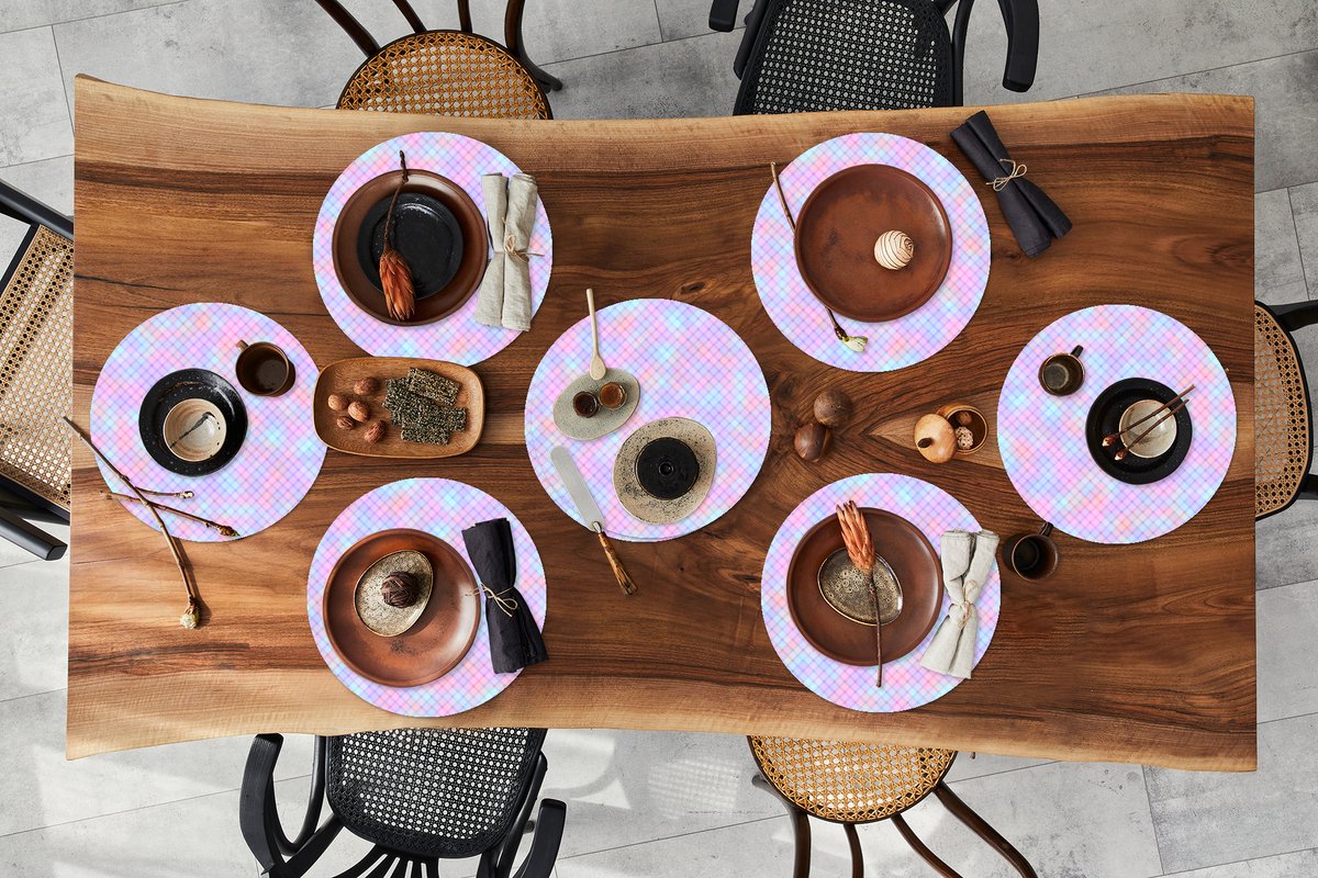 Ronde placemats - Onderlegger - Placemats rond - Design - Geometrie - Roze - 8 stuks