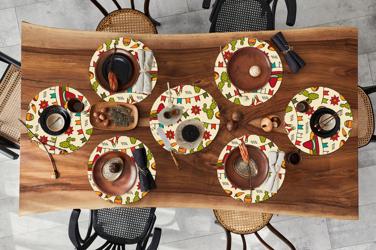 Ronde placemats - Onderlegger - Placemats rond - Mexico - Cactus - Patronen - 8 stuks