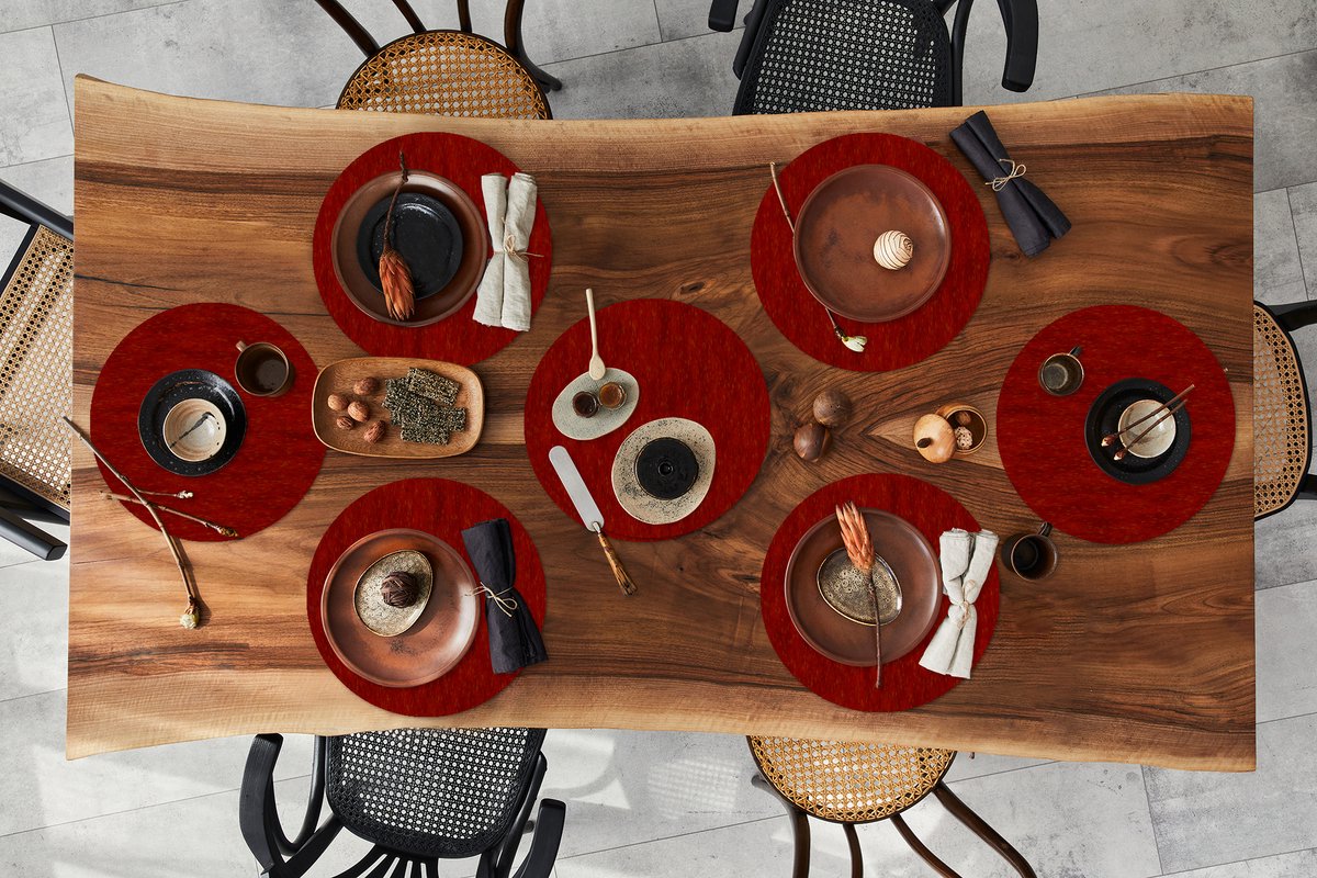 Ronde placemats - Onderlegger - Placemats rond - Roest print - Rood - Patronen - 8 stuks