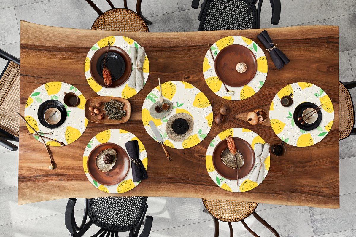 Ronde placemats - Onderlegger - Placemats rond - Citroen - Fruit - Vintage - Design - 10 stuks