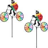 Relaxdays windmolen lieveheersbeestje set van 2 - tuinsteker fiets - windspel regenboog