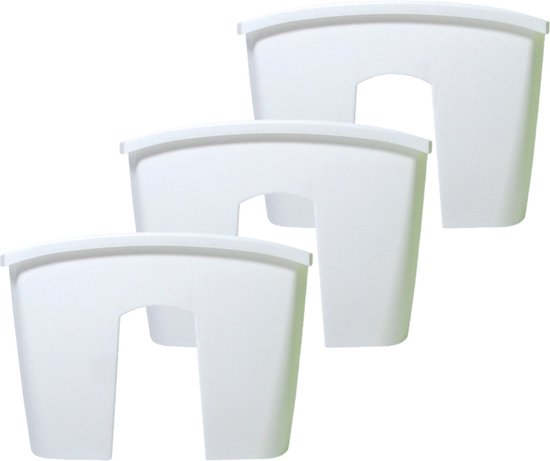 3x morceaux de jardinières / bacs à fleurs montés sur balustrade de balcon en plastique 58 x 28 x 20 cm couleur blanc perle pour l'extérieur