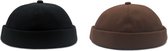 Docker Beanie Caps - Chapeau de marin en coton rétro et Chapeaux de Hip pour femmes hommes casquettes de pêcheur unisexe. 2- Set Noir, Marron