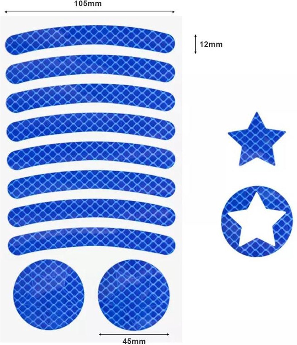 Fietsreflector - Reflecterende Veiligheids stickers blauw  - Reflectie tape voor in het verkeer - Maak wandelwagens, koffers, buggy's, skelters, helms, fietsen etc goed zichtbaar in het donker. — afbeelding 3