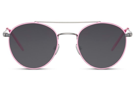 Joboly Ronde Zonnebril - Roze en Zilverkleurig Frame - Zwarte Lenskleur - Dames van Joboly — afbeelding 2