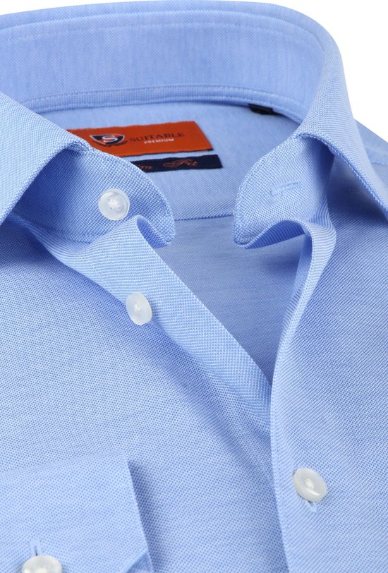 Suitable Overhemd Knitted Piqué Lichtblauw - Maat 40 - Heren - Casual Shirt