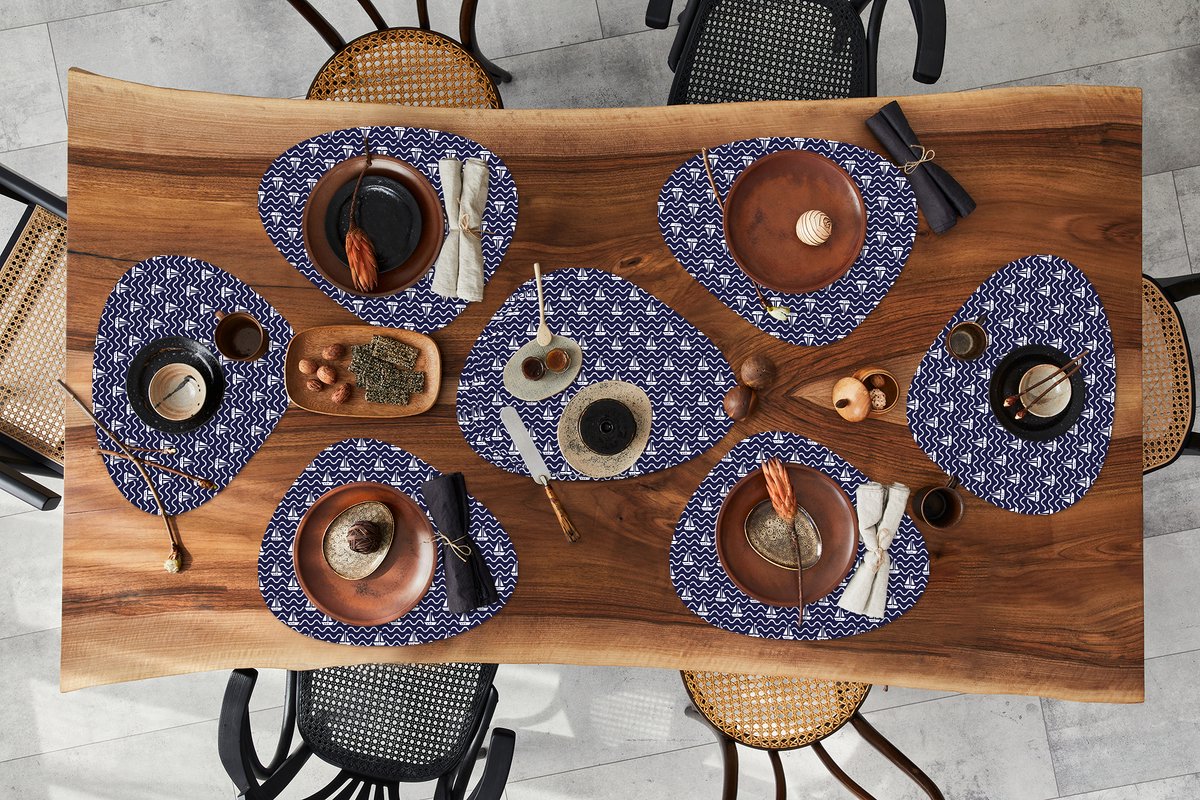 Placemat organisch - Placemats organic - Onderleggers - Patroon - Zee - Boot - 10 stuks
