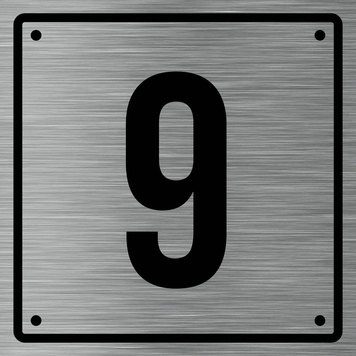 Huisnummerbord 9 - Incl. Schroeven en Pluggen – Acrylaat - 10 x 10 cm - RVS met Zwart