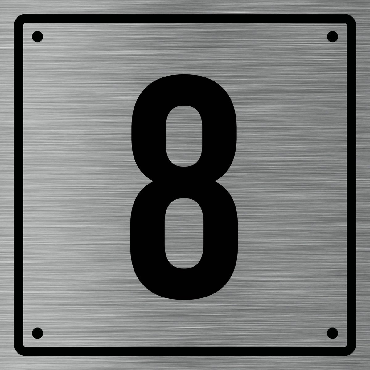 Huisnummerbord 8 - Incl. Schroeven en Pluggen – Acrylaat - 10 x 10 cm - RVS met Zwart