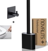 Novalits - WC Borstel met Houder - Flexibele Siliconen Toiletborstel - Inclusief Ophangsysteem, Extra Kapstokhaak & WC Bril Lifter - Zwart