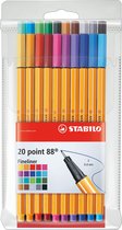 STABILO point 88 - Fineliner 0,4 mm - Etui Met 20 Verschillende Kleuren