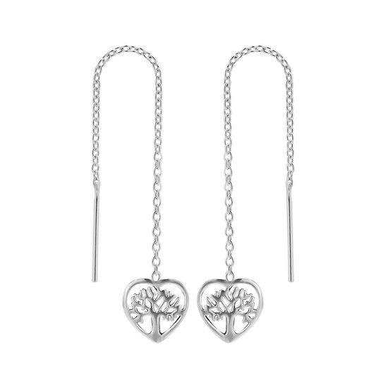 Zilveren oorbellen | Chain oorbellen | Zilveren chain oorbellen, levensboom in hart