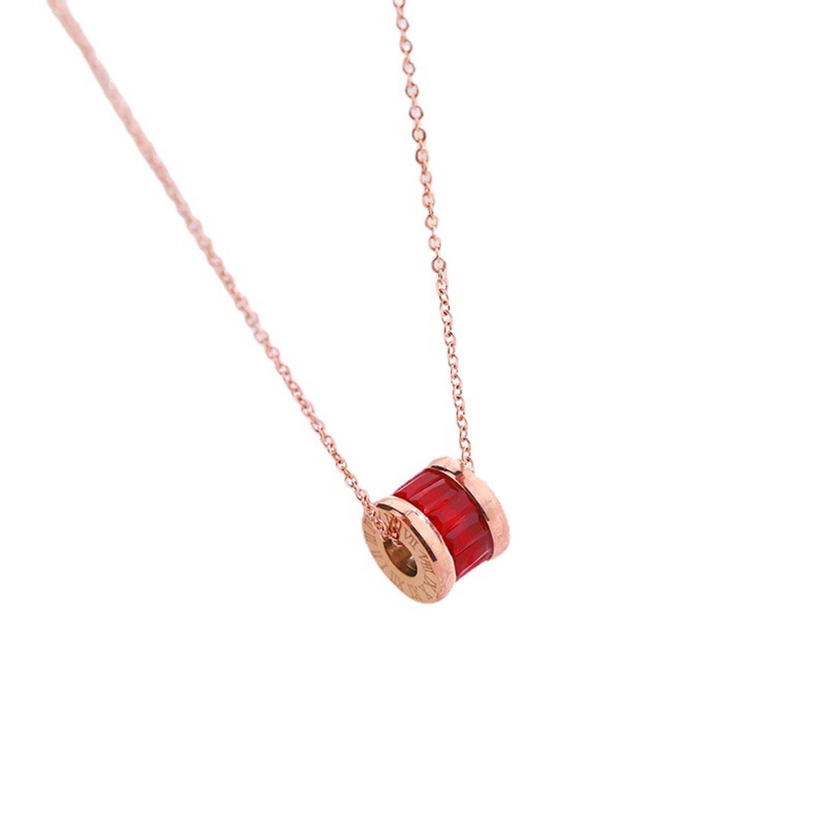 Rosegouden ketting met rode ring en zirkonia kristallen - Halsketting rosegoud - Rood met Geschenkverpakking- Sophie Siero - Dames Sieraden