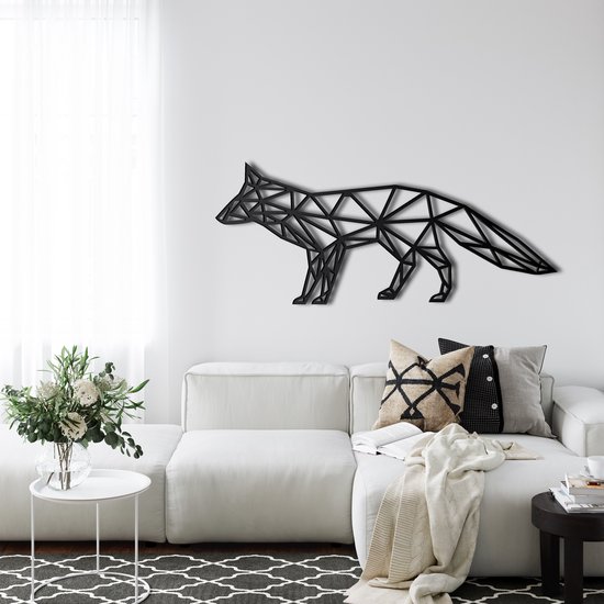 Wanddecoratie | Vos / Fox| Metal - Wall Art | Muurdecoratie | Woonkamer |Zwart| 60x25cm