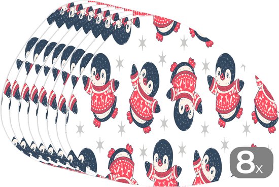 Set de table bio - Napperons bio - Sets de table - Pingouin - Motifs - Etoiles - 8 pièces