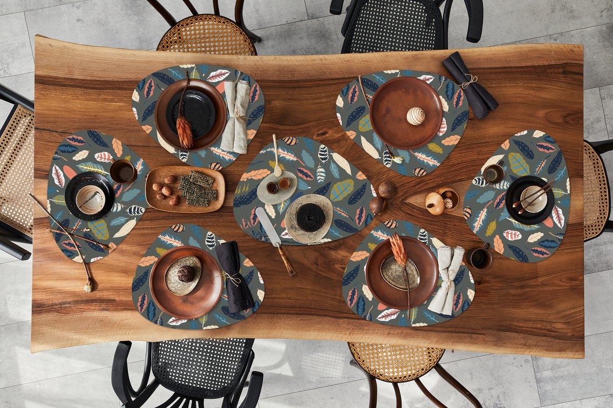 Placemat organisch - Placemats organic - Onderleggers - Patroon - Blaadjes - Pastel - 10 stuks