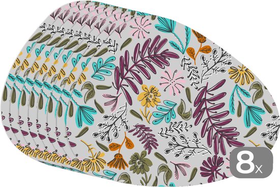 Set de table bio - Napperons bio - Sets de table - Fleurs - Feuilles - Motif - 8 pièces