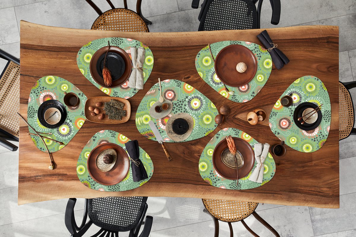 Placemat organisch - Placemats organic - Onderleggers - Bloem - Design - Hartjes - 10 stuks