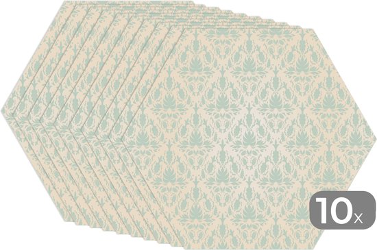 Napperons hexagon - Sets de table - Set de table hexagone - Damassé - Vintage - Pastel - Design - 10 pièces