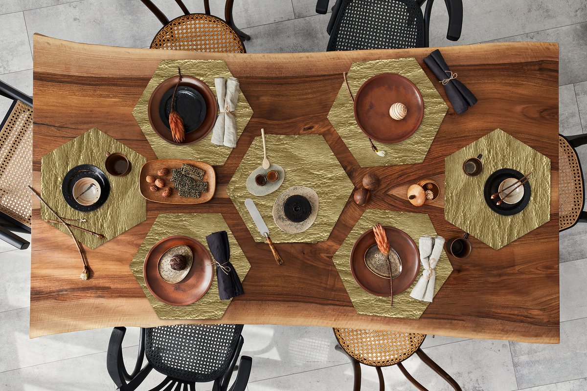 Placemats hexagon - Onderleggers placemats - Placemat zeshoek - Gold - Structuur - Luxe - 10 stuks