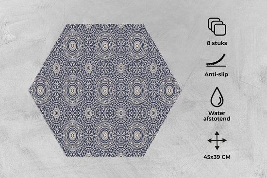 Napperons de table hexagon - Sets de table - Set de table hexagone - Mandala - Blauw - Motif - 8 pièces