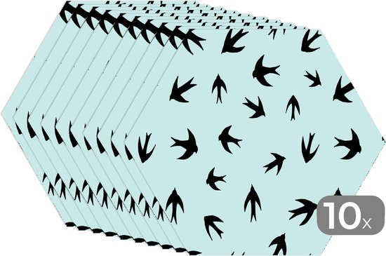 Napperons hexagon - Sets de table - Set de table hexagone - Hirondelles - Mouches - Motifs - 10 pièces