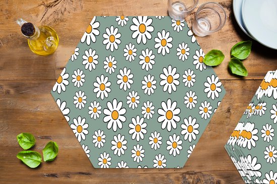 Napperons hexagon - Sets de table - Set de table hexagone - Motifs - Vintage - Fleurs - Marguerite - 10 pièces