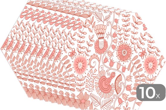 Napperons de table hexagon - Sets de table Sets de table - Set de table hexagone - Fleurs - Motifs - Pastel - 10 pièces