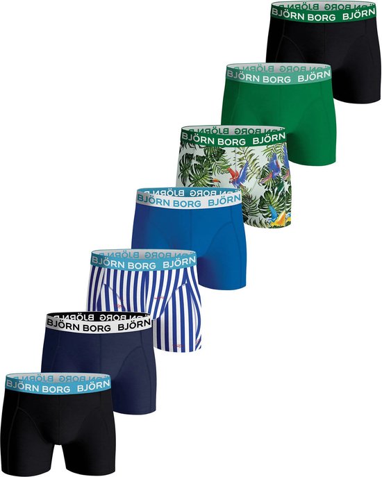 Björn Borg Boxershort Essential - Onderbroeken - Boxer - 7 stuks - Heren - Maat XL - Zwart/Groen/Blauw Björn Borg Boxershort Essential - Onderbroeken - Boxer - 7 stuks - Heren - Maat XL - Zwart/Groen/Blauw