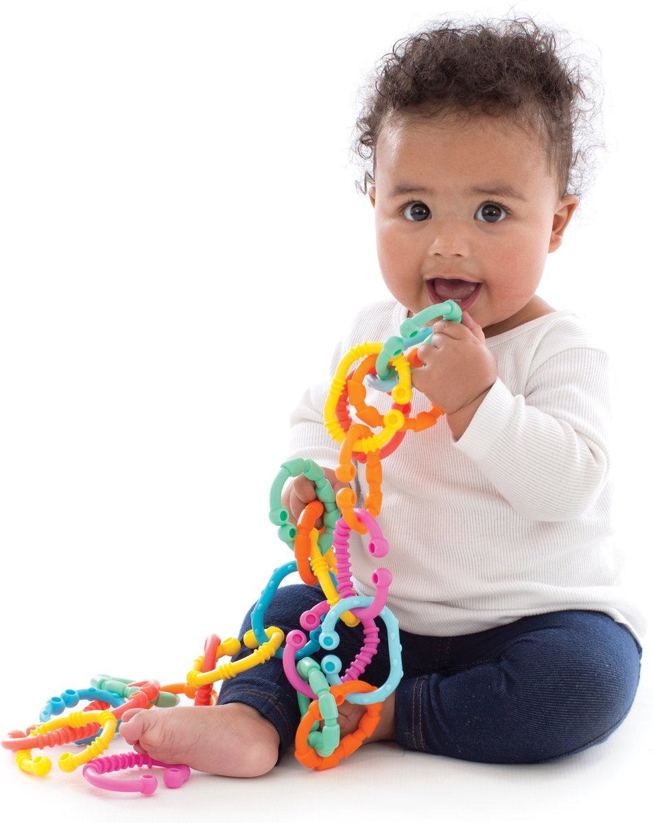 Playgro Gekleurde Schakelringen - Loopy loops - Kinderwagen accessoires - 24 stuks - Verschillende Bijtprofielen - Baby speelgoed - Bijtspeelgoed Baby - Bijtringen - Speelgoedringen — afbeelding 5