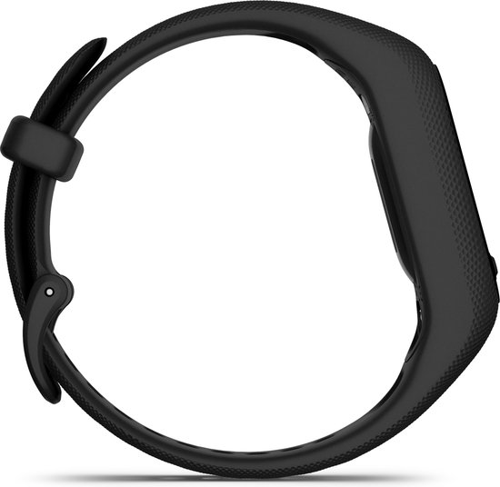 Zwarte Garmin Vivosmart 5 activity tracker, weergave van de zijkant.