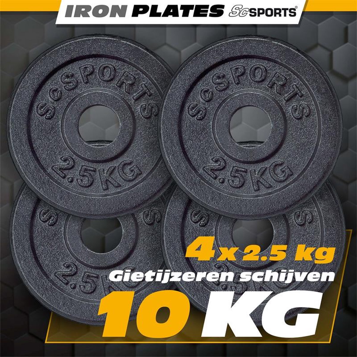 ScSPORTS® Halterschijven set 10 kg - Kunststof - 30 mm - 4 x 2,5 kg