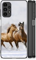 TPU Back Cover Geschikt voor Samsung Galaxy A13 4G Smartphone Hoesje met Zwarte rand Paarden