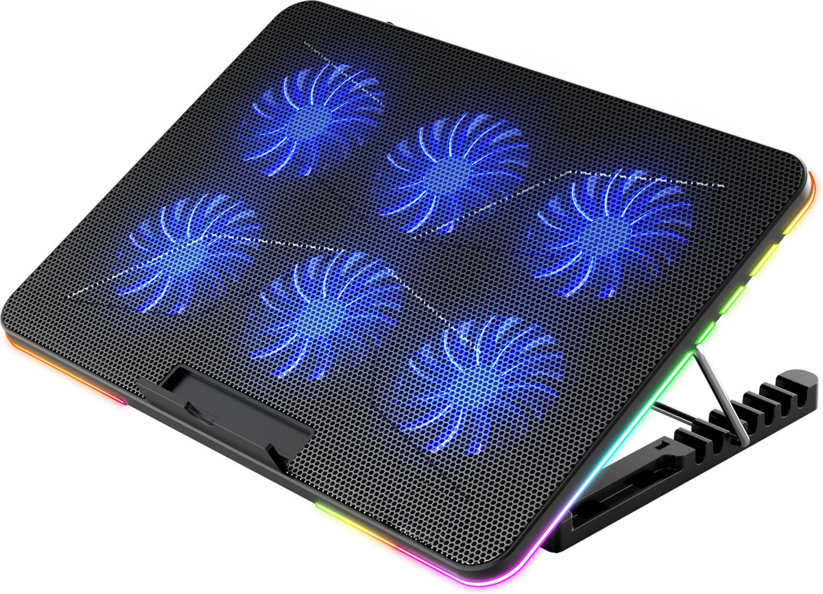 Platinet VARR VGCP6F Gaming Laptopkoeler - Tot 17” Inch - Hoogte verstelbaar - 6 Ventilators - 2xUSB - Zwart