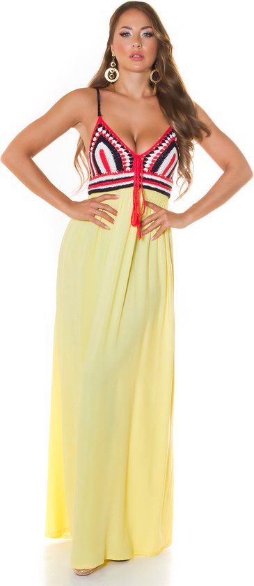 Maxi-jurk zomerjurk  met borduursel geel maat L