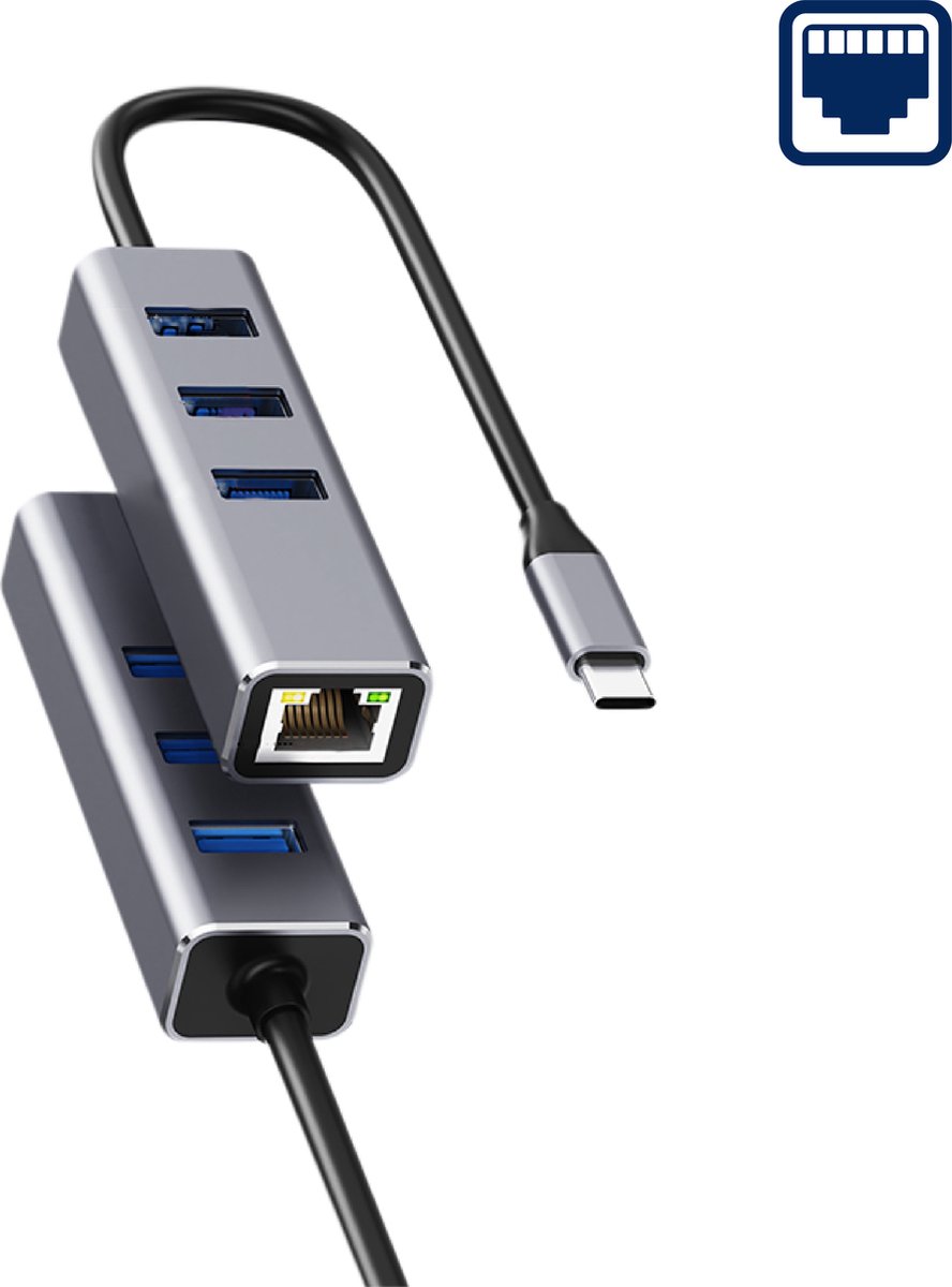 iMounts USB C naar Ethernet adapter - Internet netwerk adapter - USB3.0 hub - RJ45 - 1000Mbps