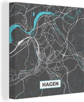 Canvas Schilderij Duitsland – Blauw – Hagen – Stadskaart – Kaart – Plattegrond - 20x20 cm - Wanddecoratie