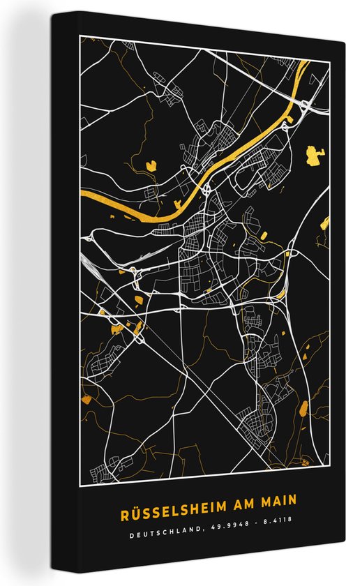 Canvas Schilderij Black and Gold – Stadskaart – Rüsselsheim am Main ...
