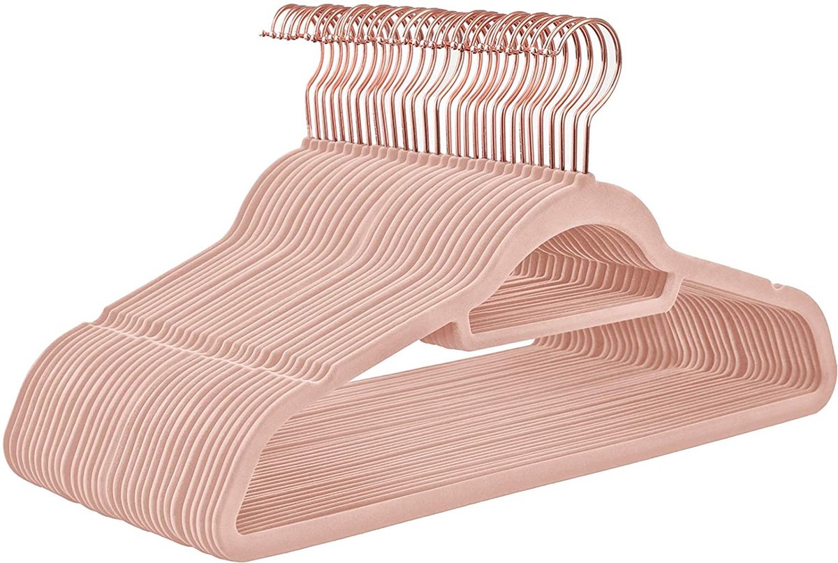 Hoppa! fluwelen kleerhangers - Kledinghangers - 30 stuks, anti-slip, jashanger, draaibare haak in rosegoud, ruimtebesparend, voor jassen, shirts, rokken, broeken en stropdassen, lichtroze