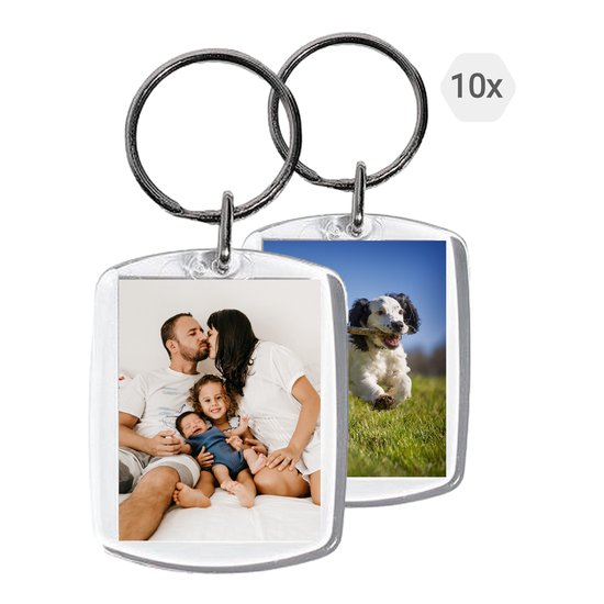 BukkitBow - Porte-clés - Pendentif photo - Porte-clés avec porte-photo - Porte-clés photo transparent - Set de 10 pièces