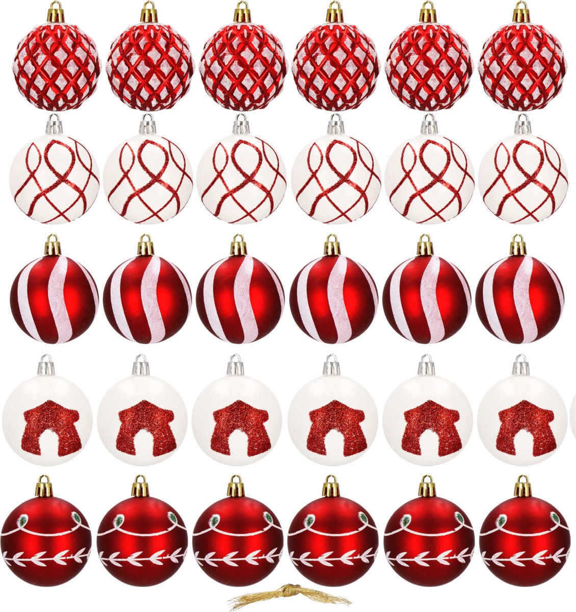 Springos Kerstballen | Kerstversiering | Onbreekbaar | 30 Stuks | 6 cm | Rood/Wit – foto 6